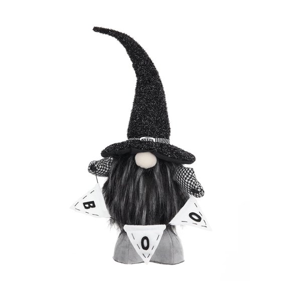 Tcbosik 6 inch Halloween Fabric Gnome Decor, Whimsical Design Swedish Tomte Gnome with Hat and BOO Banner, Elf Dwarf Ornament for Home Halloween Day Party Table Decoration, Black & White