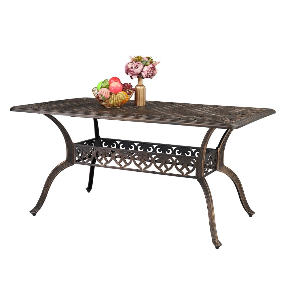 Bronze 60 in. Rectangle Cast Aluminum Outdoor Dining Table with Umbrella Hole