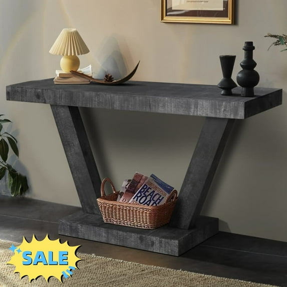 Tcbosik 60" Large Console Table, Behind Couch Table with Open Shelf for Living Room, Entryway, Hallway, Foyer, Antique Black