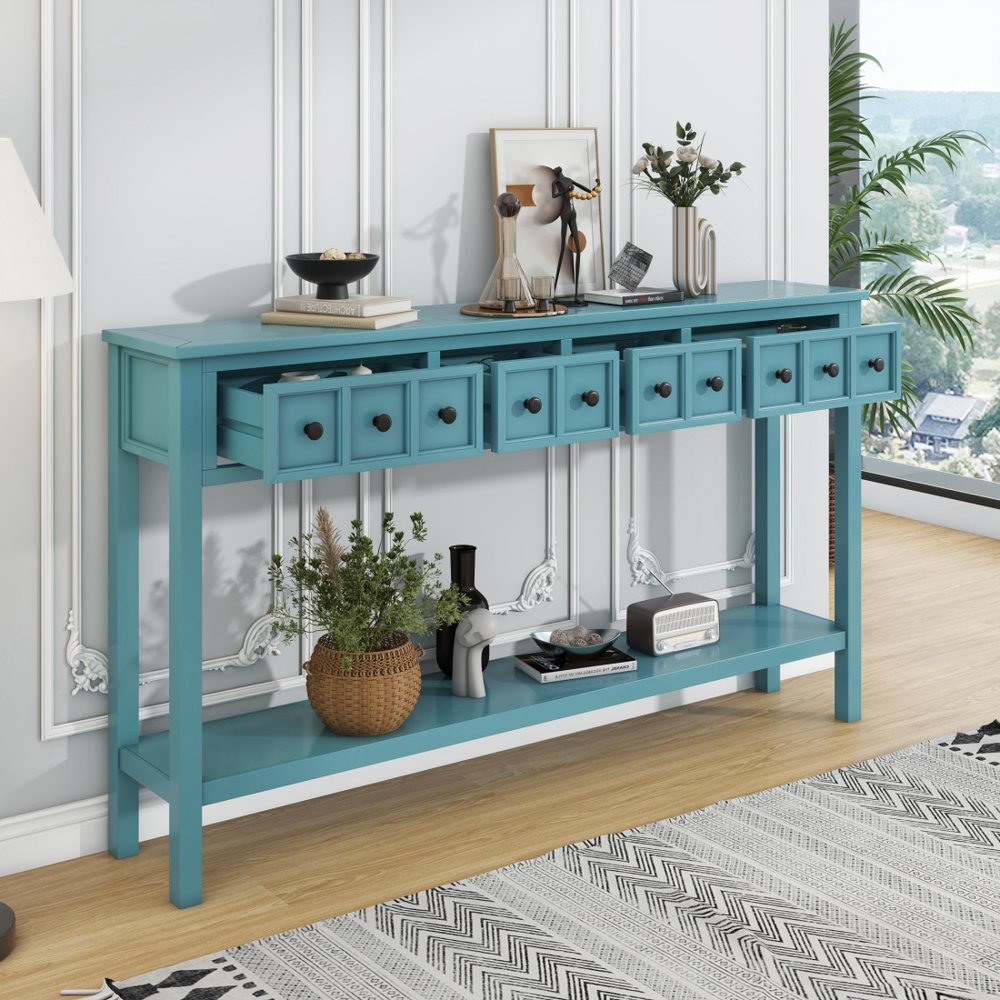 Tcbosik 60" Long Storage Console Table with Bottom Shelf and 4 Drawers ...