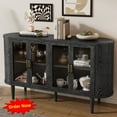 thumbnail image 1 of Tcbosik 60" Oval Sideboard Buffet Cabinet, Coffee Bar Cabinet with Glass Doors, Storage Cabinet with Adjustable Shelves, Accent Cabinet for Kitchen, Dining Room, Living Room, Black, 1 of 10
