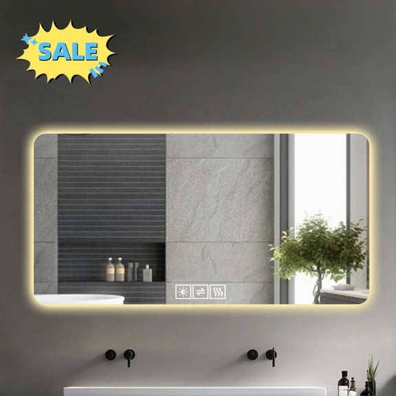 Tcbosik 60" x 28" LED Bathroom Mirror with Lights, Vanity Mirror with Backlit, Wall Mounted Mirror with Demist Function, Silver