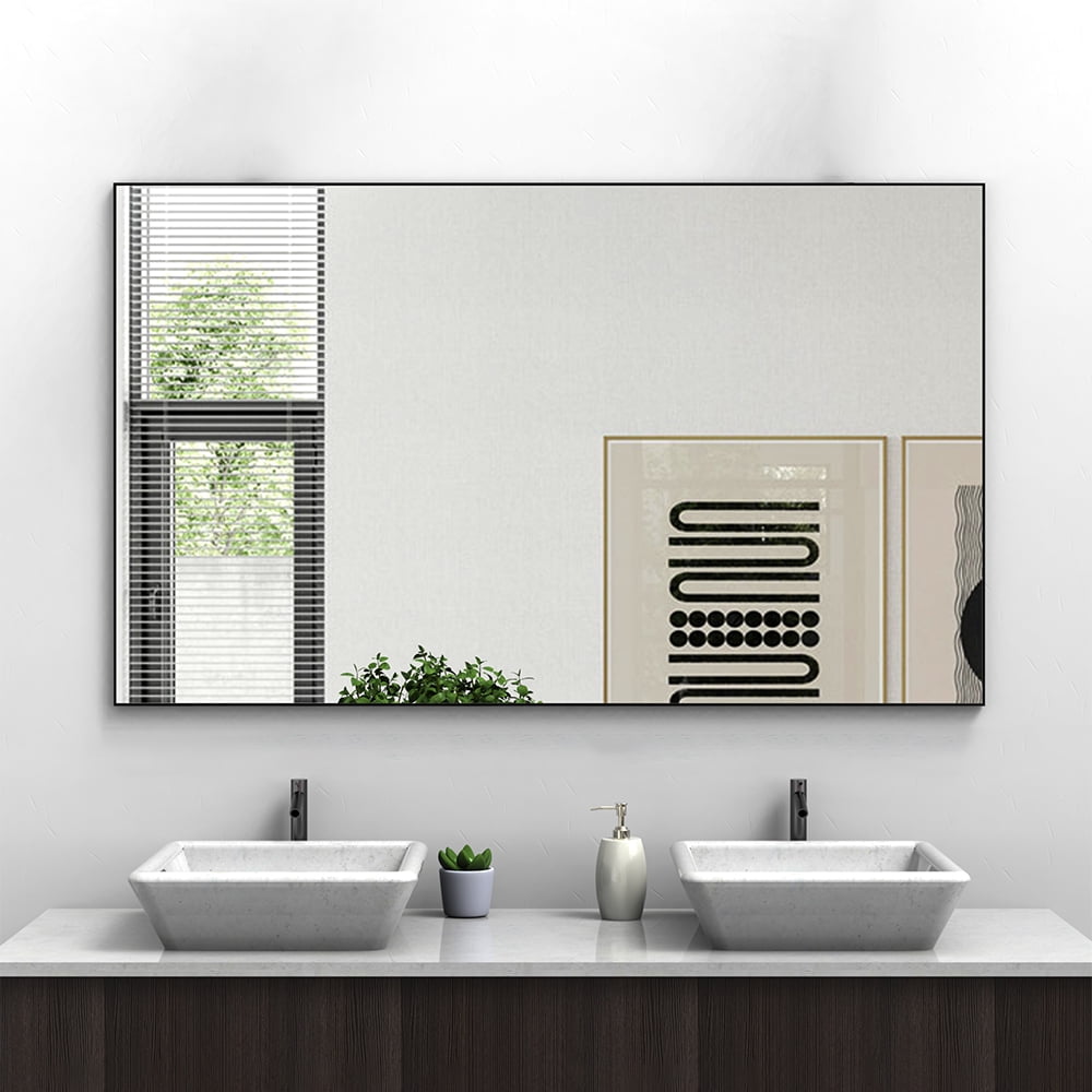 Large Black Aluminum Framed Rectangular Wall Mirror, 60" x 36"