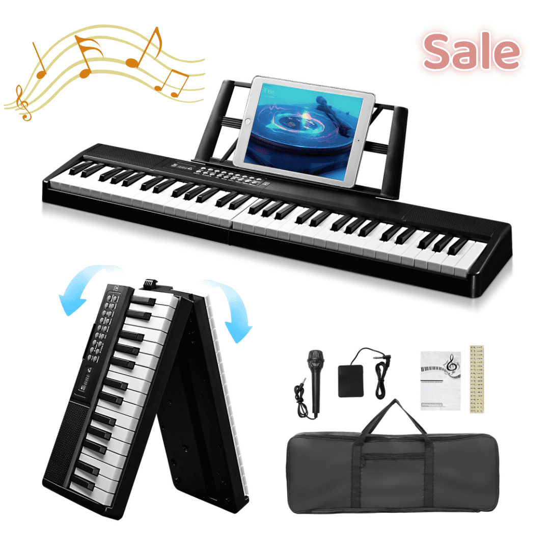 Tcbosik 61 Key Folding Digital Piano with Bag, Semi-Weighted Keyboard with Bluetooth for Beginner, Black