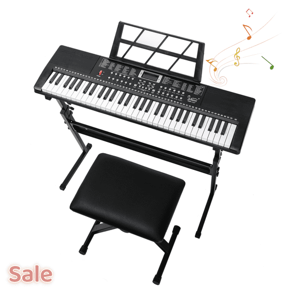 Tcbosik 61 Key Keyboard Piano for Beginners with Stand and Bench, Built-In Speakers, Headphone, Microphone, Music Rest, LED Screen and 3 Teaching Modes, Black