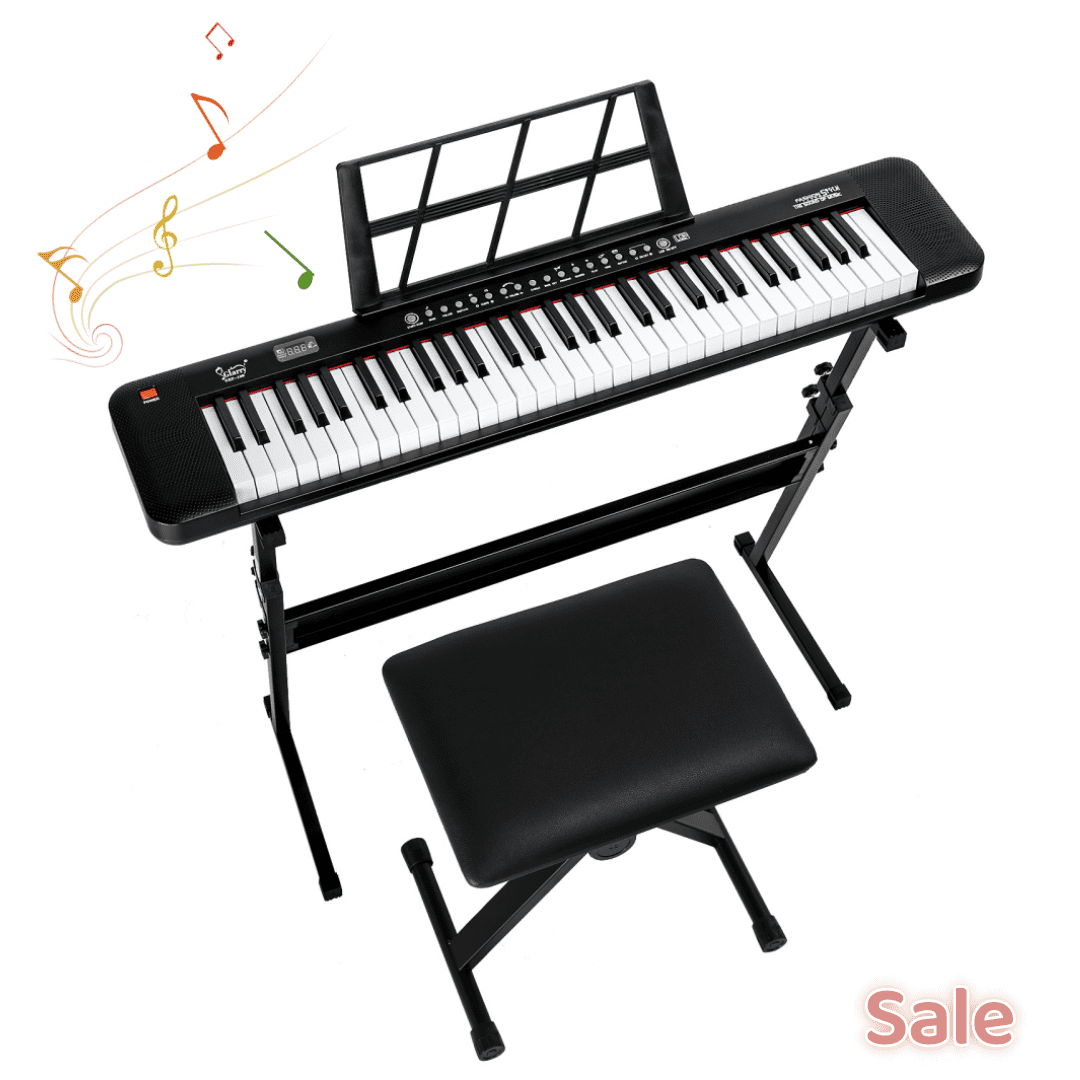 Tcbosik 61 Key Lighting Keyboard Piano for Beginners with 3 3 Teaching Modes, Includes Stand and Bench, Built-In Speakers, Headphone, Microphone, LED Screen and Music Rest, Black