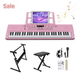 thumbnail image 1 of Tcbosik 61 Key Portable Keyboard with Stand, Bench and Music Rest, Piano Set with LED Screen, Built-In Speakers, Headphone, Microphone and 3 Teaching Modes for Beginners, Pink, 1 of 7
