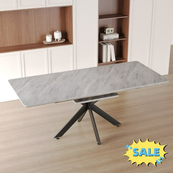 Tcbosik 62.4" - 78.1" Extendable Dining Table for 6-8 Person, Kitchen Table with Metal Legs for Home Office, Living Room, Grey