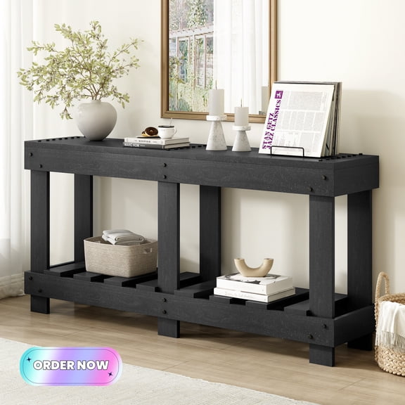 Tcbosik 62.9" Console Table, Long Sofa Table with Storage Shelf, Behind Couch Table for Living Room, Entryway, Hallway, Black
