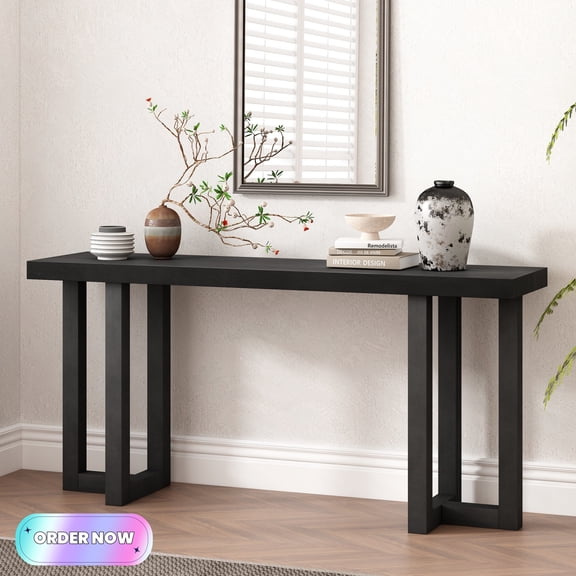 Tcbosik 63" Console Table, Entryway Table with Solid Wood Legs, Behind Couch Table for Hallway, Living Room, Black