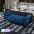 thumbnail image 1 of Tcbosik 63" Upholstered Bench with Pillow, Velvet Fabric Ottoman with Safety Hinge, End of Bed Footstool with Arm for Bedroom, Living Room, Entryway, Blue, 1 of 6