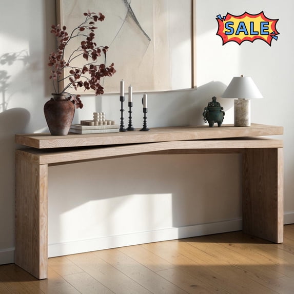 Tcbosik 65 Inch Farmhouse Console Table, Behind Couch Table, Narrow Sofa Table for Entryway, Hallway, Living Room, Antique Natural