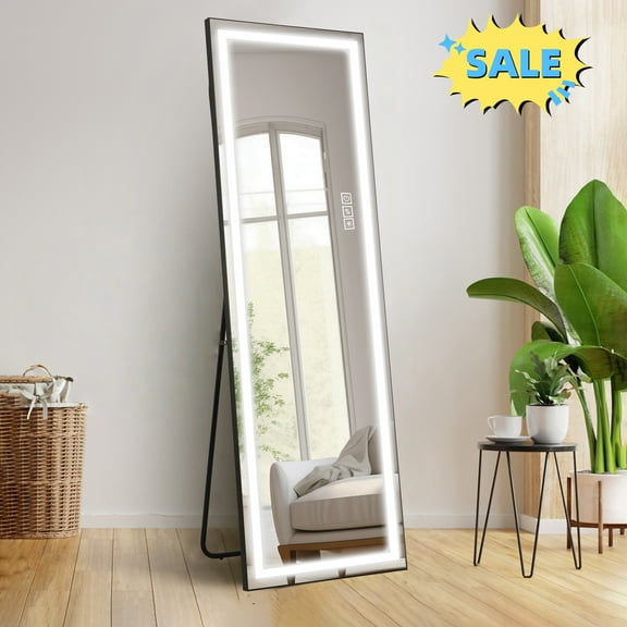 Tcbosik 65" x 21" Full Length Mirror with Light, Floor Full Body, Wall Mounted Mirror for Bedroom, Dressing Room, Living Room, Bathroom, Black