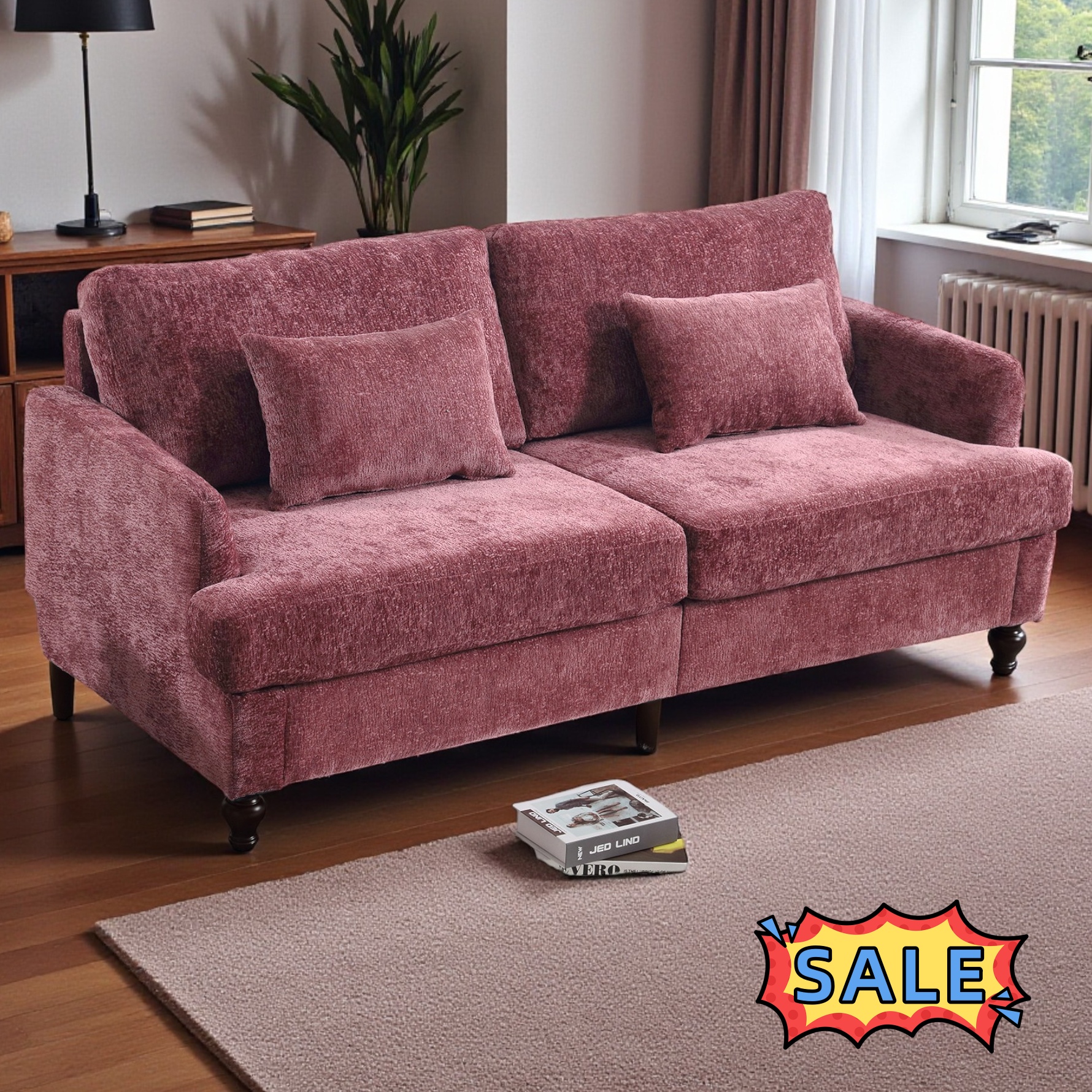 Tcbosik 68.9" Chenille Loveseat with Pillows, 2-Seater Couch with Wood ...