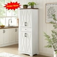 thumbnail image 1 of Tcbosik 68" Tall Storage Cabinet, Pantry Cabinet with 4 Barn Doors, Buffet Sideboard with Adjustable Shelves, Accent Cabinet for Kitchen, Dining Room, Living Room, White+Walnut, 1 of 8
