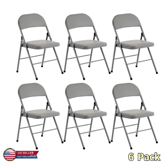 Tcbosik Folding Chairs Set of 6, Indoor Outdoor PVC Chair, Stackable Guest Chair for Home Office, Event, Wedding Party, Picnic, Dining, Gray