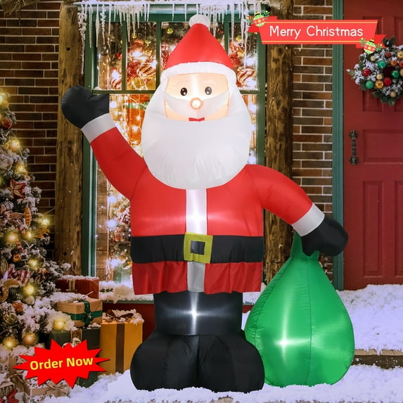Tcbosik 6ft Christmas Inflatable Santa Claus with Gift Bag, Blow-up Xmas Holiday Decoration with Built-in LED Lights for Indoor & Outdoor, Holiday Party Home Decor, Red