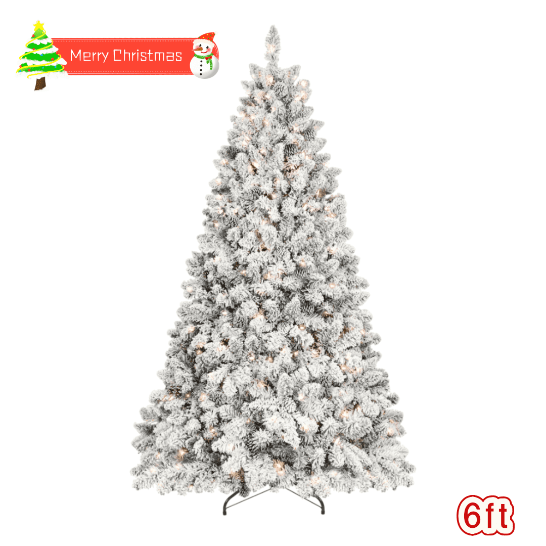 Tcbosik 6ft Flocked Christmas Tree with Warm White Lights, Pre-Lit ...