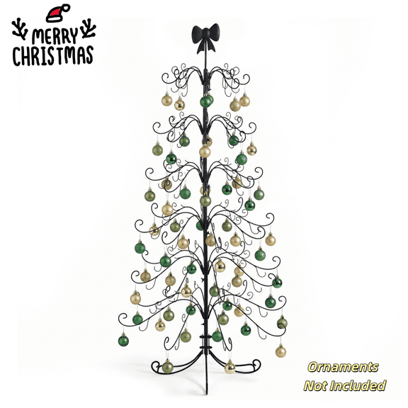 Tcbosik 6ft Metal Christmas Tree with Bow Topper, Display Stand for Gifts, Boxes, Ornament Display Tree for Holiday, Party, Home Decor, Black