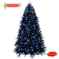 Tcbosik 6ft Pre-Lit Black Christmas Tree with Lights, Artificial Xmas Tree with 1460 Branch Tips for Holiday Decoration, Metal Stand Included