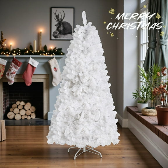 Tcbosik 6ft Pre-Lit Christmas Tree with 300 LEDs String Lights, Xmas Tree with 845 Branch Tips & Remote Control, Hanging Tree Structure, White