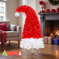 Tcbosik 6ft Prelit Artificial Christmas Tree with 300 Cold White LED Lights, Santa's Hat Shape Xmas Tree with 1050 Branch Tips, Indoor Holiday Decoration, Red