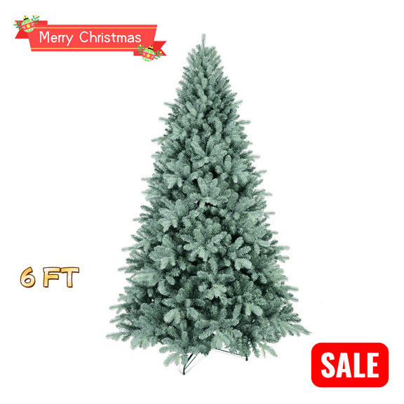 Tcbosik 6ft Unlit Christmas Tree, Artificial Xmas Tree with 1390 Branch Tips, Holiday Decoration with Foldable Stand, Blue+Green