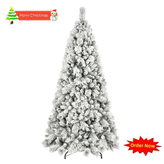 Tcbosik 6ft Unlit Flocked Christmas Tree, Artificial Xmas with 752 Branch Tips and Metal Stand, Indoor Holiday Decoration, Spray White