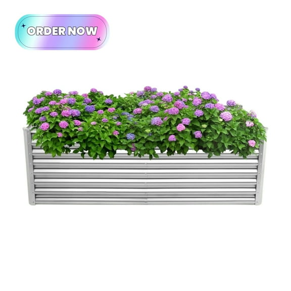 Tcbosik 6x3x2ft Galvanized Raised Garden Bed Kit, Garden Planter Box for Outdoor, Patio, Deck, Balcony, Backyard, Silver