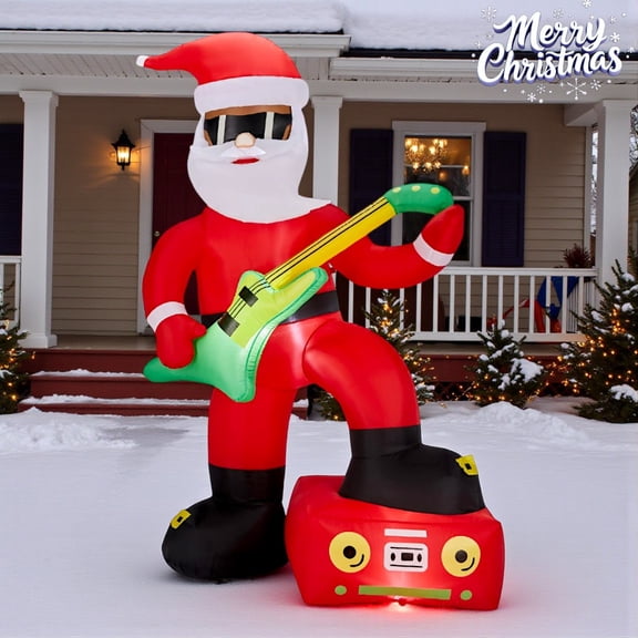 Tcbosik 7.5FT Christmas Inflatables Decorations Black Santa Playing The Guitar, Lighted Blow Up Yard Decor with LEDs, for Outdoor Holiday Party Garden Lawn