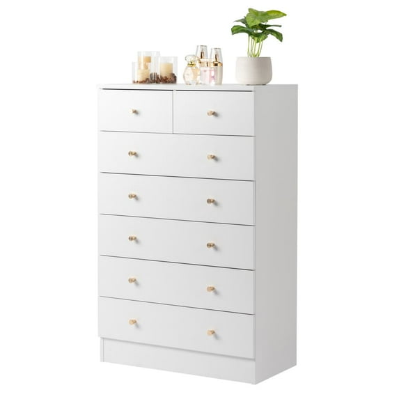 Tcbosik 7-Drawer Dresser, Chest of Drawers, Modern Closet Organizer and Storage Cabinet for Bedroom, Hallway, Living Room, White