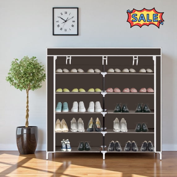 Tcbosik 7-Tier Shoe Rack, Shoe Storage Organizer with Non-Woven Fabric Cover and Steel Tube, Portable Shoe Shelf for Living Room, Entryway, Hallway, Foyer, Easy Assembly, Dark Brown