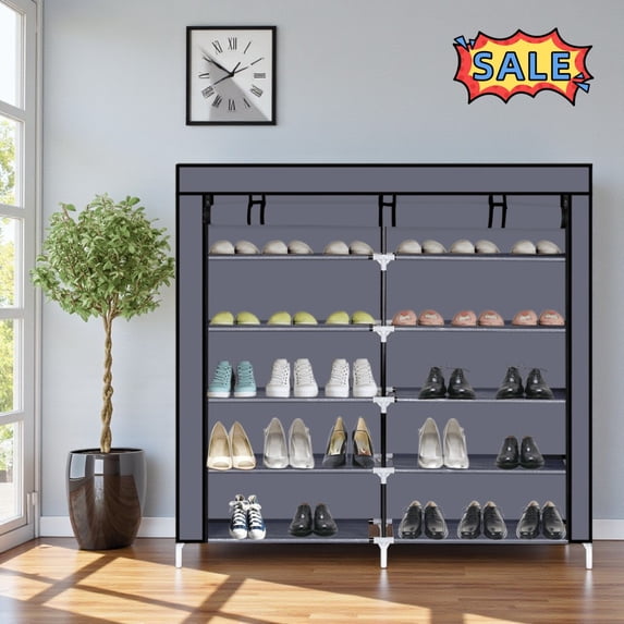 Tcbosik 7-Tier Shoe Rack, Space Saving Shoe Storage Organizer with Non-Woven Fabric Cover and Steel Tube for Bedroom, Hallway, Closet Entryway, Holds up to 36 Pairs of Shoes, Gray