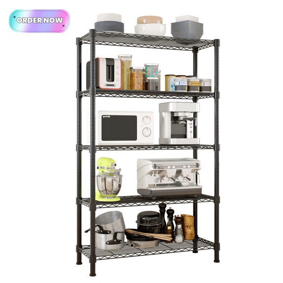 Tcbosik 70.8" Storage Shelves, 5-Tier Heavy Duty Wire Shelving Unit, Adjustable Metal Rack for Laundry, Kitchen, Pantry, Black