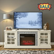 Tcbosik 70" Farmhouse Fireplace TV Stand with 2 Doors for TVs up to 75 inch, Entertainment Center with 23" Electric Fireplace, Media Console with Adjustable Shelves for Living Room, White
