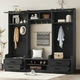 thumbnail image 1 of Tcbosik 70" Hall Tree with 4 Drawers, 4-in-1 Detachable Coat Rack with Shoe Bench and 7 Hanging Hooks, Multi-Functional Entryway Storage Cabinet with Open Shelves for Hallway, Living Room, Black, 1 of 10