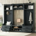 thumbnail image 1 of Tcbosik 70" Hall Tree with Bench, 2 Cabinets and 4 Drawers, Detachable Coat Rack with Open Shelves and 7 Hanging Hooks, Freestanding Entryway Organizer for Hallway, Antique Blue, 1 of 10