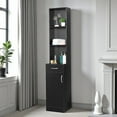 thumbnail image 1 of Tcbosik 70" Tall Bathroom Cabinet with 1 Drawer & 1 Door, Narrow Storage Organizer for Towels and Toiletries, Freestanding Floor Cabinet with 3 Open Compartments, Black, 1 of 8