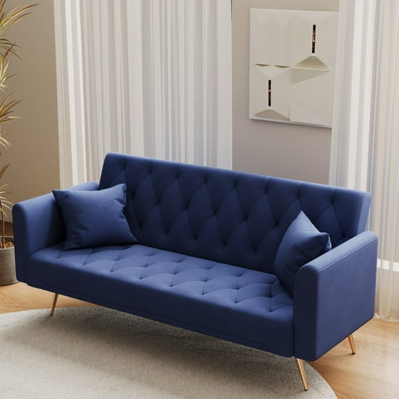 Tcbosik 71" Convertible Velvet Sofa Bed, Couch with Adjustable Backrest, Modern Loveseat Sleeper for Home Office, Living Room, Blue