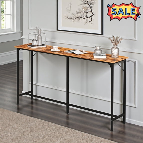 Tcbosik 71 inch Long Bar Table, Narrow Kitchen Dining Table, Counter Height Table with Metal Frame, Easy Assembly, Brown