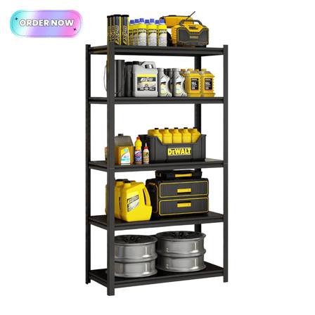 Tcbosik 72"H Metal Garage Shelving Unit, 5-Tier Heavy Duty Storage Rack, Industrial Metal Shelves for Garage, Basement, Black