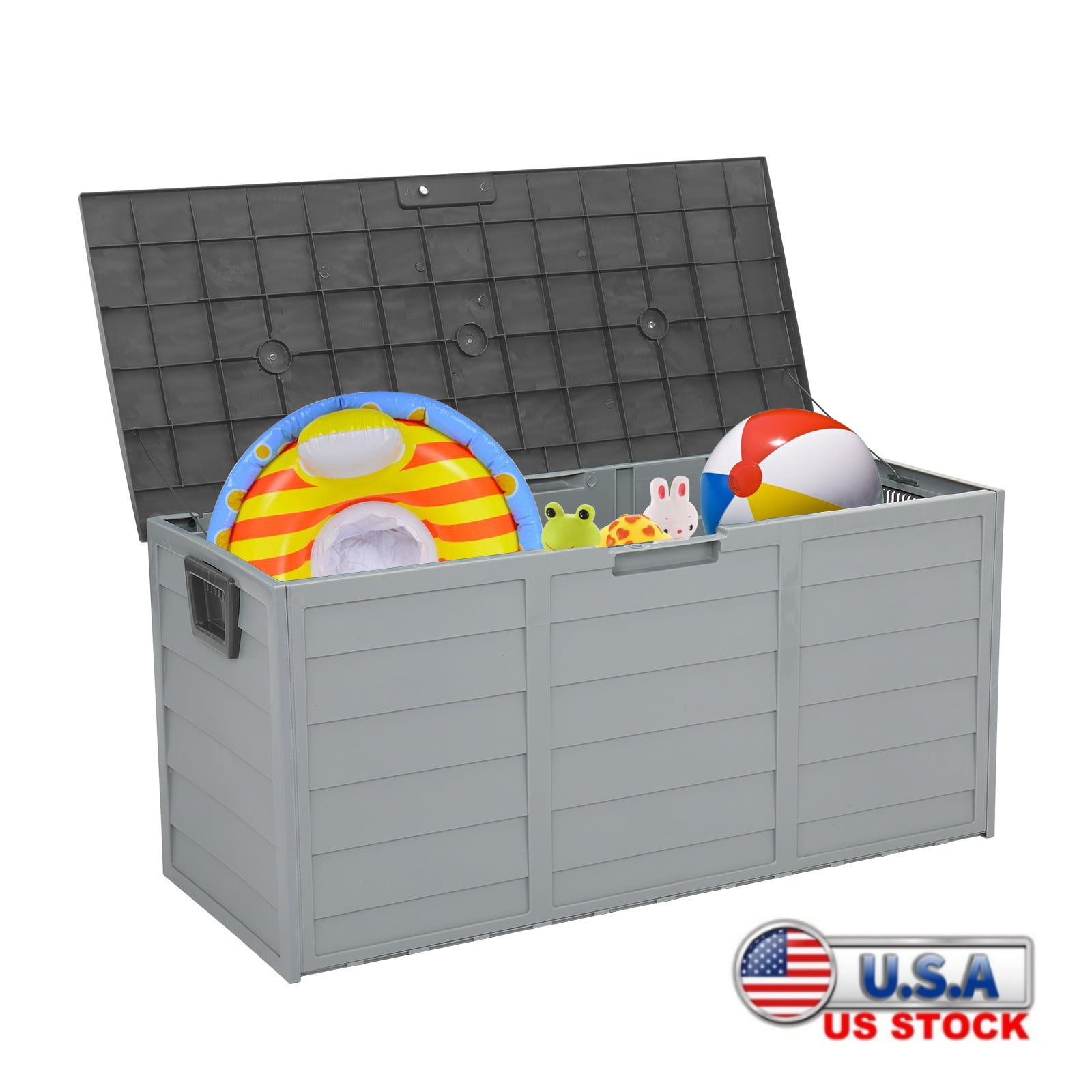 Gray 75 Gallon Plastic Deck Storage Box with Wheels