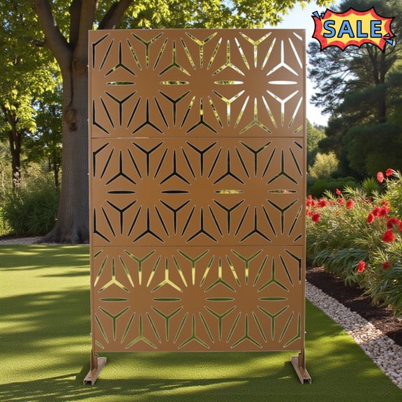 Tcbosik 76"H Metal Privacy Screen, Freestanding Outdoor Room Divider, Decorative Privacy Fence Panel for Patio, Garden, Balcony, Backyard, Landscape, Brown