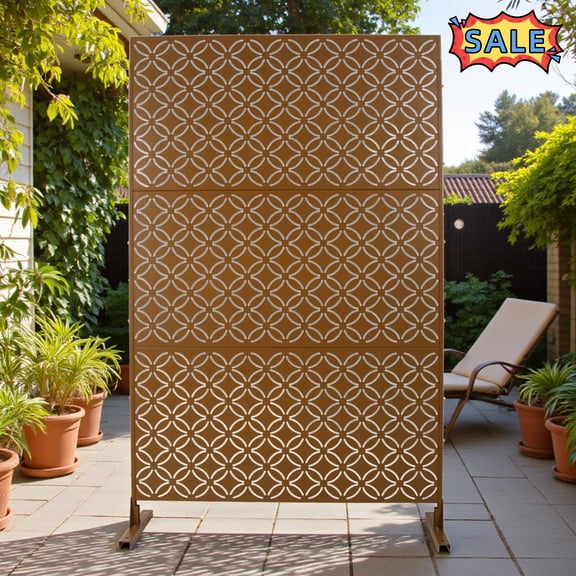 Tcbosik 76"H x 48"W Decorative Privacy Screen, Outdoor Decor Metal Privacy Fence, Divider for Garden Patio Backyard, Brown