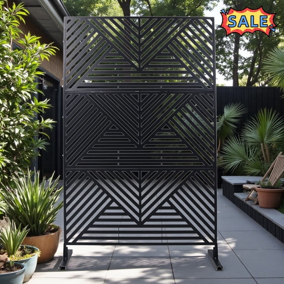 Tcbosik 76"H x 48"W Metal Outdoor Privacy Screen, Freestanding Decorative Divider for Patio, Deck, Balcony, Garden, Black