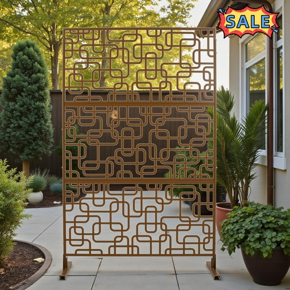 Tcbosik 76"H x 48"W Metal Privacy Screen, Freestanding Privacy Fence for Outdoor, Balcony, Deck, Patio, Garden, Backyard, Brown