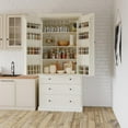 thumbnail image 1 of Tcbosik 77" Kitchen Pantry Cabinet, Tall Storage Cabinet with Adjustable Shelves, Buffet Cabinet with 2 Doors and 3 Drawers for Dining Room, Living Room, Cream, 1 of 9