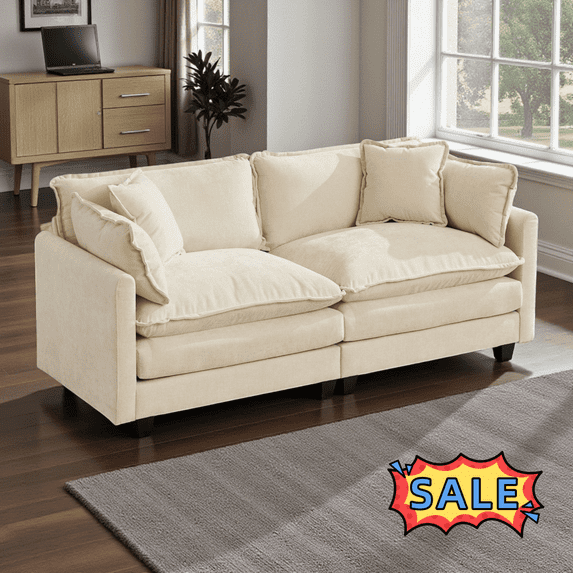 Tcbosik 78 inch Modern Couch for Living Room, Chenille Upholstered Sectional Loveseat with Pillow, Cozy 2-Seater Sofa for Bedroom, Beige