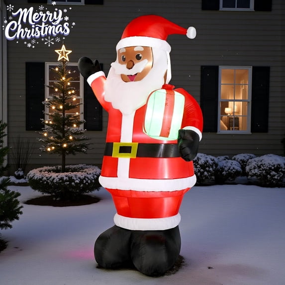 Tcbosik 7FT Outdoor Christmas Inflatable Decoration - Black Santa Claus Holding Gift Box, w/ Built-in LED Lights for Lawn Yard Garden Patio Decoration.