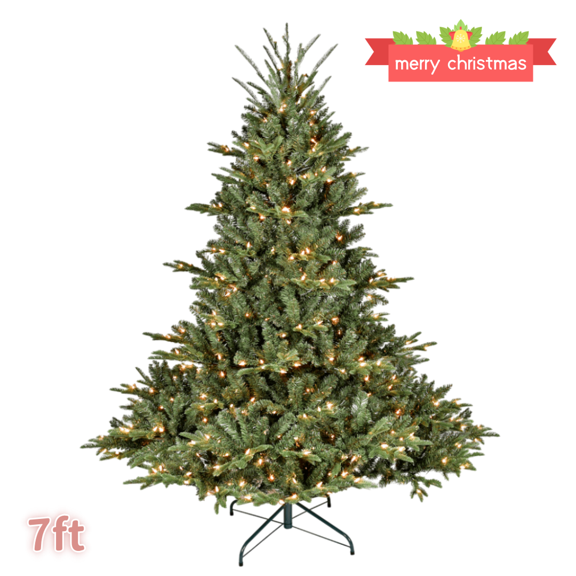 Tcbosik 7ft Prelit Artificial Hinged Christmas Tree with 750 Warm White LED Lights and 2257 Branch Tips for Xmas Home Party Decoration, Green